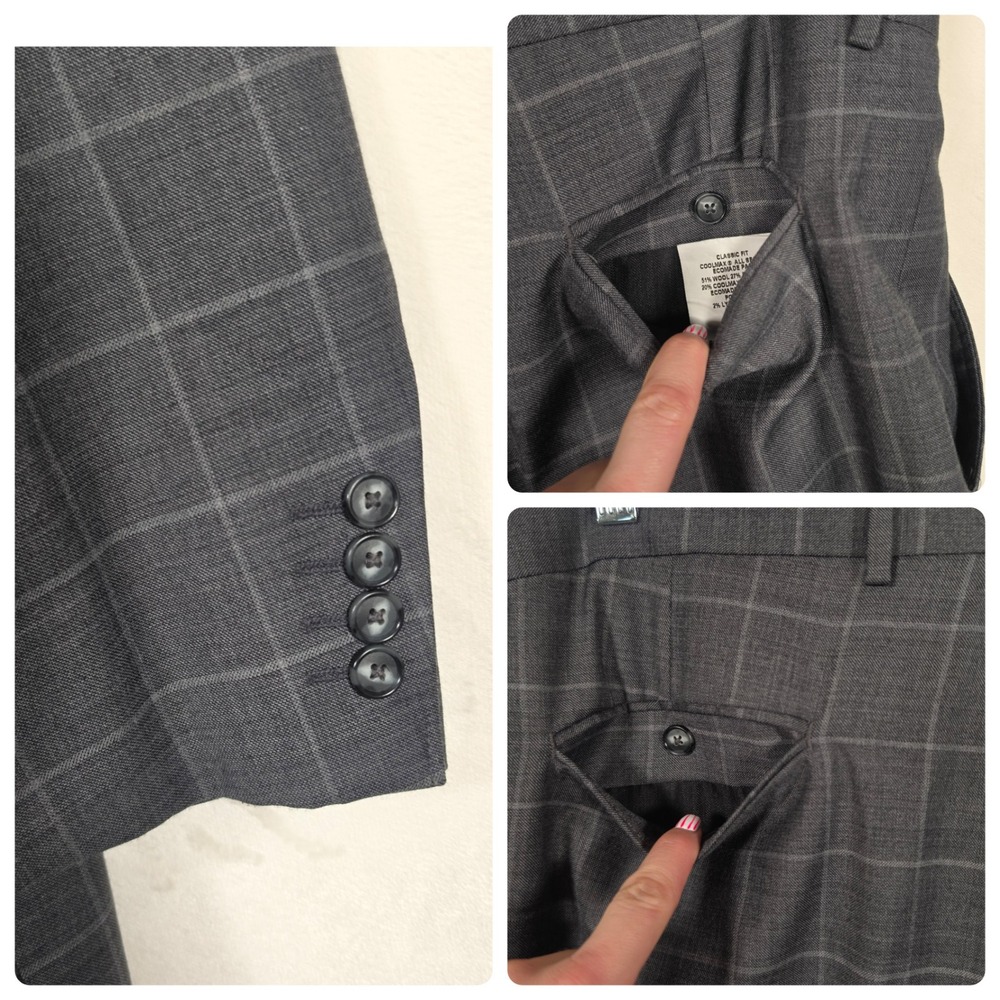 Stafford Suit Mens 50R‎ Gray Windowpane Two Piece Preppy Business Formal Classic - Picture 7 of 16